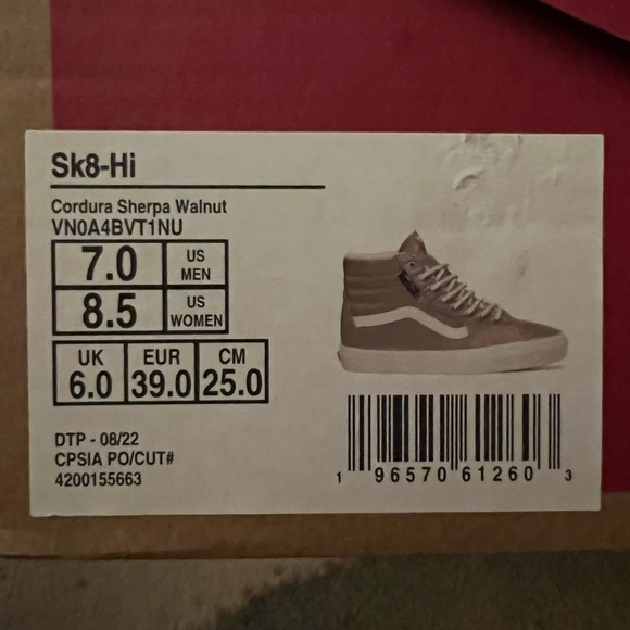 Rare Van’s Sherpa Sk8-Hi Cordura “Walnut” - NWT Men’s side 7 (Women’s 8.5) - Picture 13 of 14